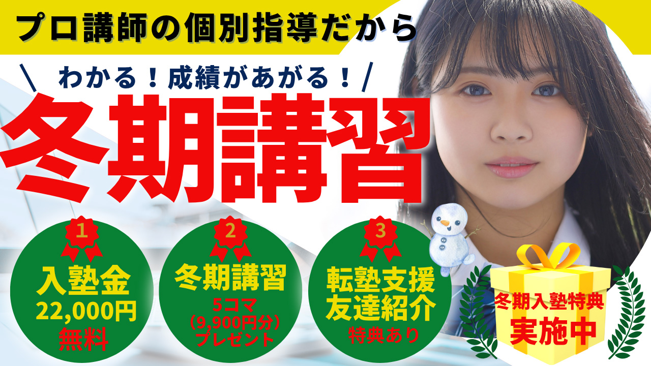 プロ講師の個別指導だから わかる！成績があがる！冬季講習